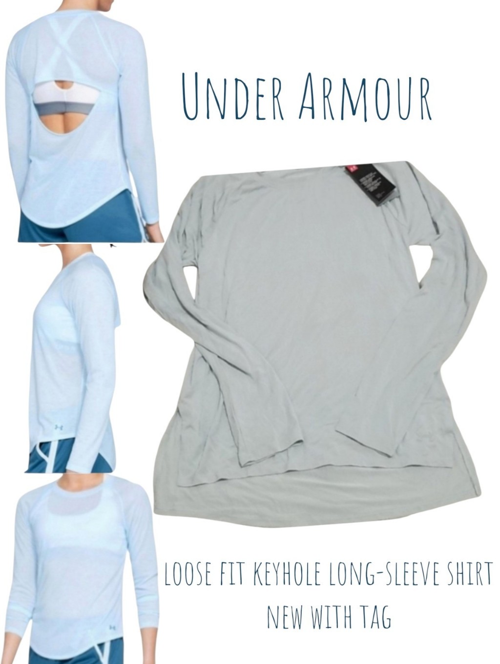 Under Armour Women Loose Fit Keyhole Cut Out Long-Sleeve Top Sheer Pale Green Xs